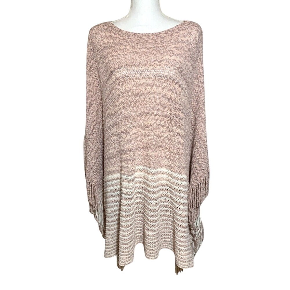 Raj Cream and Pink Knit Poncho Sweater Women One Size